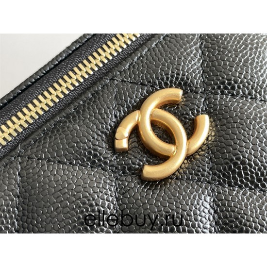 Chanel Vanity Case with Lipstick Holder, Gold Hardware, Heart-Shaped, Gold Ball, Black with Gold Hardware, Mini 11, Lambskin Leather, Hass Factory Leather, Dimensions: 9x17x7cm.