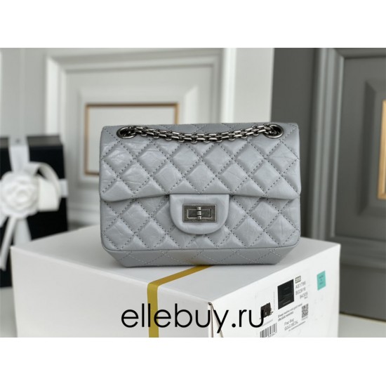 Chanel Classic Flap Bag in 2.55 Puffy Calfskin, Gray with Silver Hardware, Small 20cm.