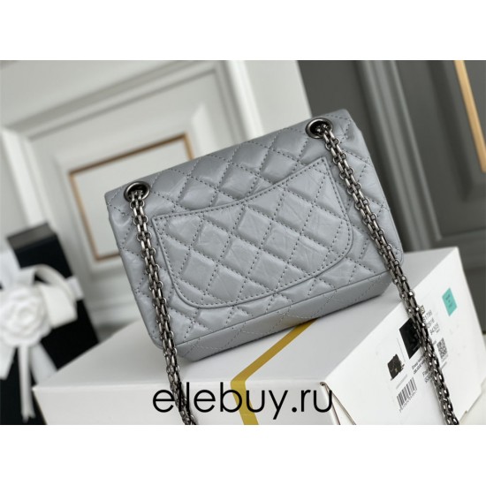 Chanel Classic Flap Bag in 2.55 Puffy Calfskin, Gray with Silver Hardware, Small 20cm.