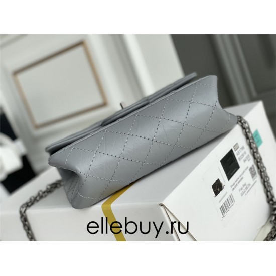 Chanel Classic Flap Bag in 2.55 Puffy Calfskin, Gray with Silver Hardware, Small 20cm.