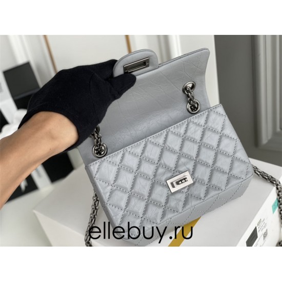 Chanel Classic Flap Bag in 2.55 Puffy Calfskin, Gray with Silver Hardware, Small 20cm.