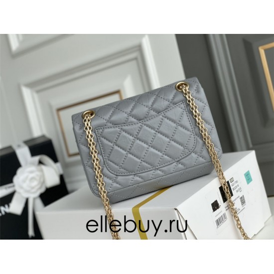 Chanel Classic Flap Bag in 2.55 Puffy Calfskin, Gray with Gold Hardware, Small 20cm.