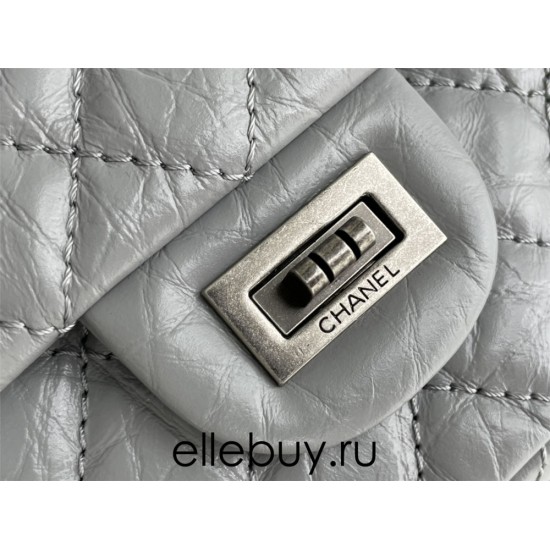 Chanel Classic Flap Bag in 2.55 Puffy Calfskin, Gray with Silver Hardware, Medium 24cm.