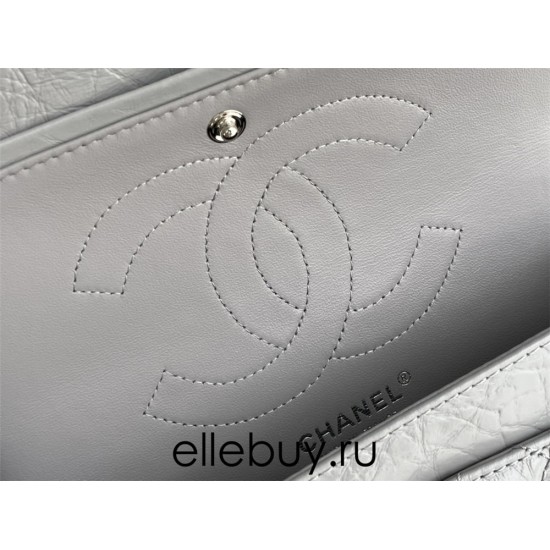 Chanel Classic Flap Bag in 2.55 Puffy Calfskin, Gray with Silver Hardware, Medium 24cm.