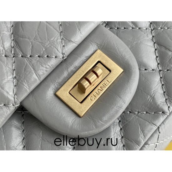 Chanel Classic Flap Bag in 2.55 Puffy Calfskin, Gray with Gold Hardware, Medium 24cm.