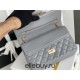 Chanel Classic Flap Bag in 2.55 Puffy Calfskin, Gray with Gold Hardware, Medium 24cm.