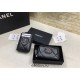 Chanel 19 Wallet/Card Holder in Black with Silver Hardware, Lambskin Leather, 11x8cm.