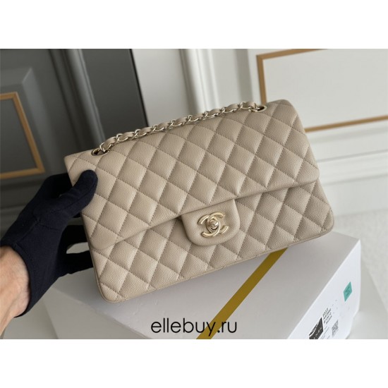 Chanel Classic Flap Bag in Medium 25, Light Apricot, Champagne Gold Hardware, Caviar Leather, Hass Factory Leather, 23x15x6cm.