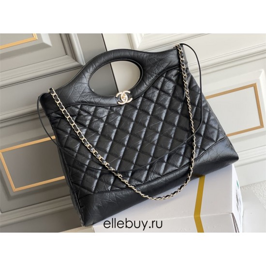 Chanel 23A 31 Bag in Black with Champagne Gold Hardware, Pleated Calfskin Leather, 37x39x8cm.