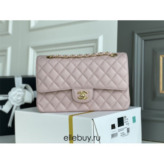 Chanel Classic Flap Bag in Pink with Gold Hardware, Lambskin Leather, Medium 25x16x7cm.