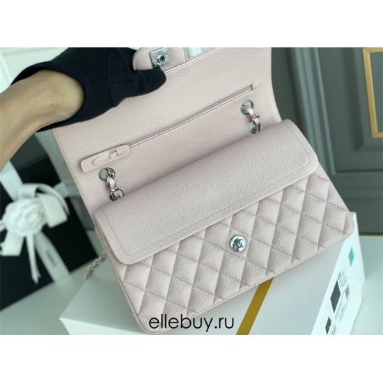 Chanel Classic Flap Bag in Pink with Silver Hardware, Lambskin Leather, Medium 25x16x7cm.