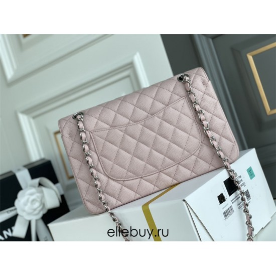 Chanel Classic Flap Bag in Pink with Silver Hardware, Lambskin Leather, Medium 25x16x7cm.