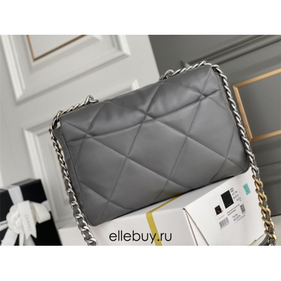 Chanel 19 Bag 22S in Gray with Silver Hardware, Medium 30, Lambskin Leather, Hass Factory Leather, 30x20x10cm.