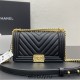 Chanel Le Boy Bag 67086, Medium 25, Calfskin Leather, Vertical Quilted, Black with Gold Hardware, 25cm.