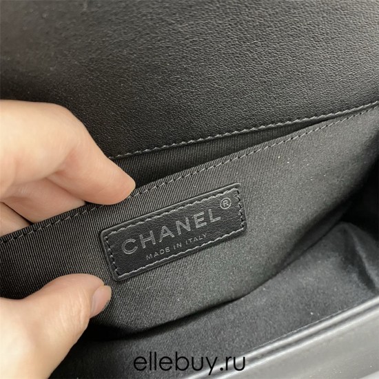 Chanel Le Boy Bag, Medium 25, Calfskin Leather, Vertical Quilted, Black with Silver Hardware, 25cm.