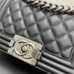 Chanel Le Boy Bag, Small 20, Calfskin Leather, Black with Silver Hardware, 20cm.