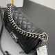 Chanel Le Boy Bag, Small 20, Calfskin Leather, Black with Silver Hardware, 20cm.