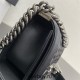 Chanel Le Boy Bag, Small 20, Calfskin Leather, Black with Silver Hardware, 20cm.