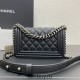 Chanel Le Boy Bag, Small 20, Calfskin Leather, Black with Silver Hardware, 20cm.