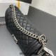 Chanel Le Boy Bag, Medium 25, Calfskin Leather, Black with Silver Hardware, 25cm.