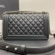 Chanel Le Boy Bag, Medium 25, Calfskin Leather, Black with Silver Hardware, 25cm.