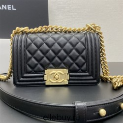 Chanel Le Boy Bag, Small 20, Calfskin Leather, Black with Gold Hardware, 20cm.