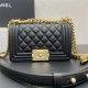 Chanel Le Boy Bag, Small 20, Calfskin Leather, Black with Gold Hardware, 20cm.