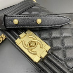 Chanel Le Boy Bag, Small 20, Calfskin Leather, Black with Gold Hardware, 20cm.