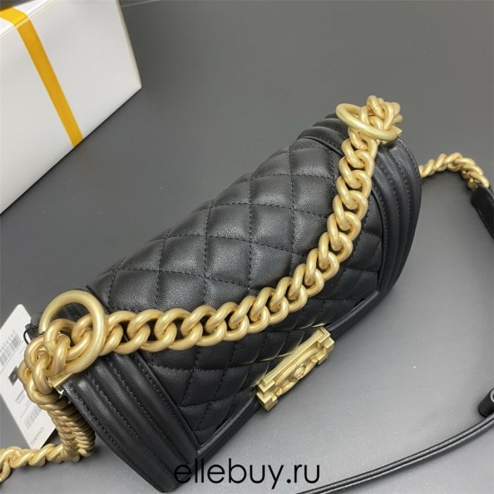 Chanel Le Boy Bag, Small 20, Calfskin Leather, Black with Gold Hardware, 20cm.