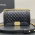 Chanel Le Boy Bag, Medium 25, Calfskin Leather, Black with Gold Hardware, 25cm.