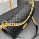 Chanel Le Boy Bag, Medium 25, Calfskin Leather, Black with Gold Hardware, 25cm.