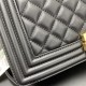 Chanel Le Boy Bag, Medium 25, Calfskin Leather, Black with Gold Hardware, 25cm.