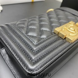 Chanel Le Boy Bag, Small 20, Caviar Leather, Black with Gold Hardware, 20cm.