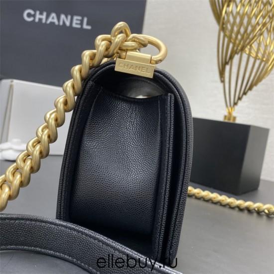 Chanel Le Boy Bag, Small 20, Caviar Leather, Black with Gold Hardware, 20cm.