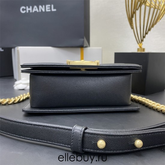 Chanel Le Boy Bag, Small 20, Caviar Leather, Black with Gold Hardware, 20cm.