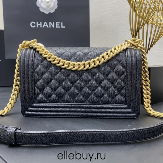 Chanel Le Boy Bag, Medium 25, Caviar Leather, Black with Gold Hardware, 25cm.