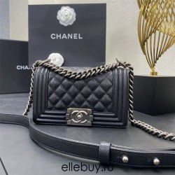 Chanel Le Boy Bag, Small 20, Caviar Leather, Black with Silver Hardware, 20cm.