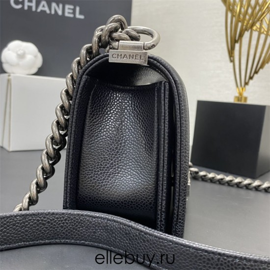 Chanel Le Boy Bag, Small 20, Caviar Leather, Black with Silver Hardware, 20cm.