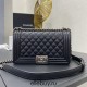 Chanel Le Boy Bag, Medium 25, Caviar Leather, Black with Silver Hardware, 25cm.