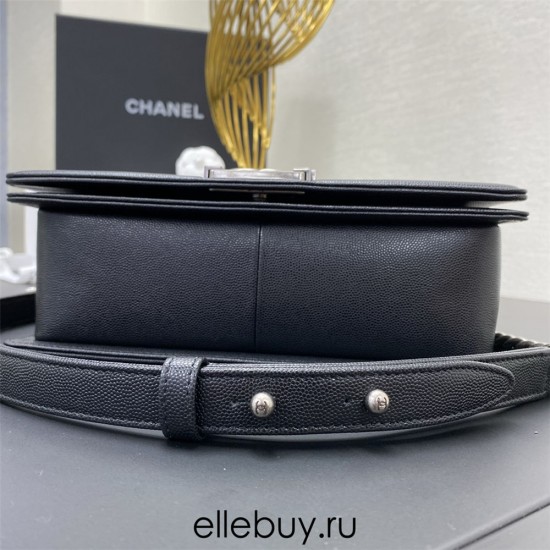 Chanel Le Boy Bag, Medium 25, Caviar Leather, Black with Silver Hardware, 25cm.