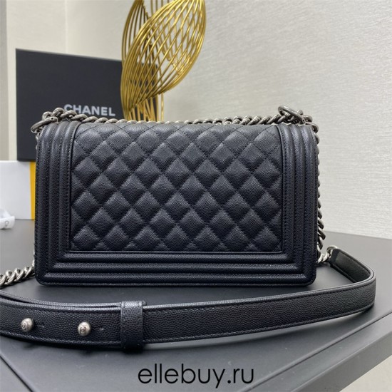 Chanel Le Boy Bag, Medium 25, Caviar Leather, Black with Silver Hardware, 25cm.