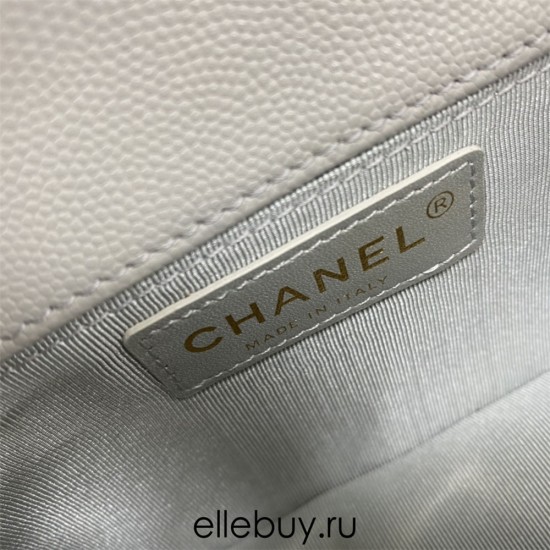 Chanel Le Boy Bag, Small 20, Caviar Leather, Gray with Gold Hardware, 20cm.