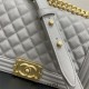 Chanel Le Boy Bag, Medium 25, Caviar Leather, Gray with Gold Hardware, 25cm.