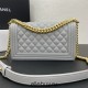 Chanel Le Boy Bag, Medium 25, Caviar Leather, Gray with Gold Hardware, 25cm.