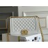 Chanel Le Boy Bag, Medium 25, Caviar Leather, White with Gold Hardware, 25cm.