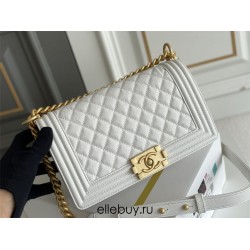 Chanel Le Boy Bag, Medium 25, Caviar Leather, White with Gold Hardware, 25cm.