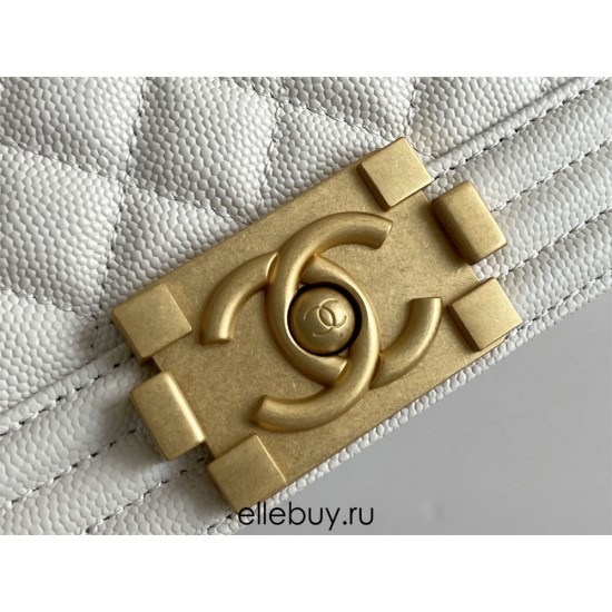 Chanel Le Boy Bag, Medium 25, Caviar Leather, White with Gold Hardware, 25cm.