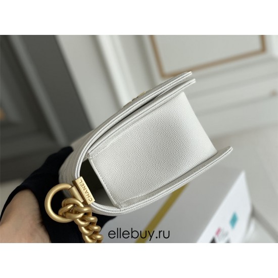 Chanel Le Boy Bag, Medium 25, Caviar Leather, White with Gold Hardware, 25cm.