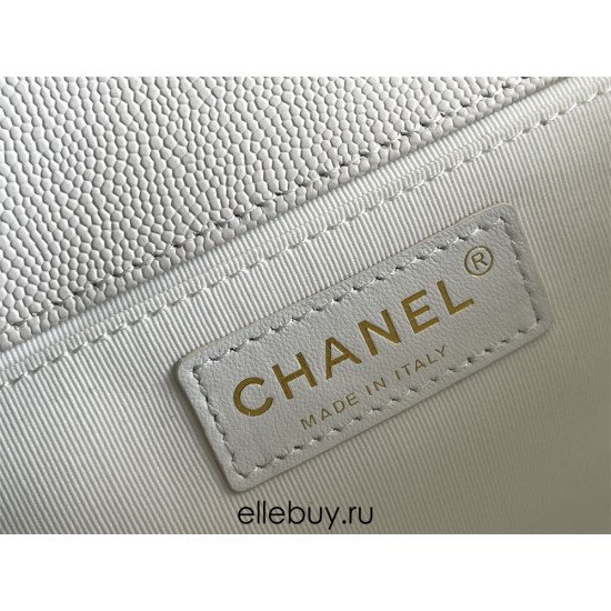 Chanel Le Boy Bag, Medium 25, Caviar Leather, White with Gold Hardware, 25cm.