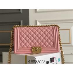 Chanel Le Boy Bag, Medium 25, Caviar Leather, Pink with Gold Hardware, 25cm.